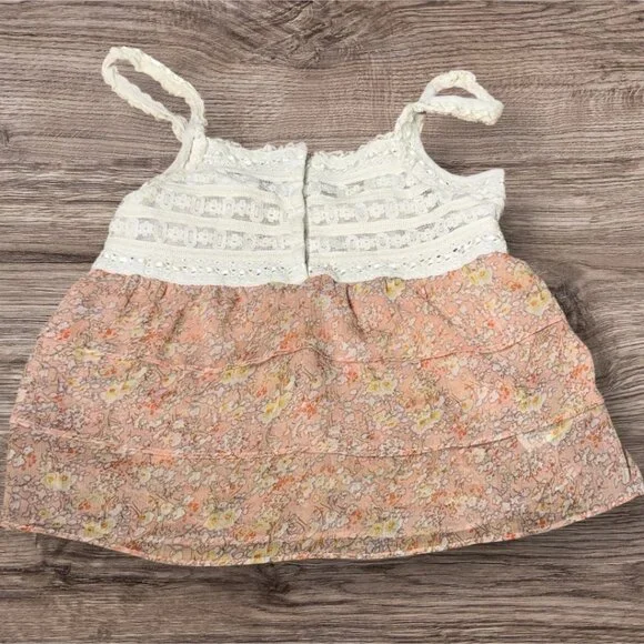 American Eagle Pink Floral and White Lace Tiered Baby Top Adjustable Straps XS - Picture 4 of 11